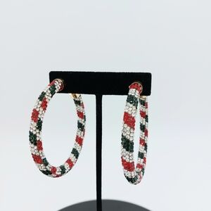 Chic Beaded Hoop Earrings in Red, Green, and Silver